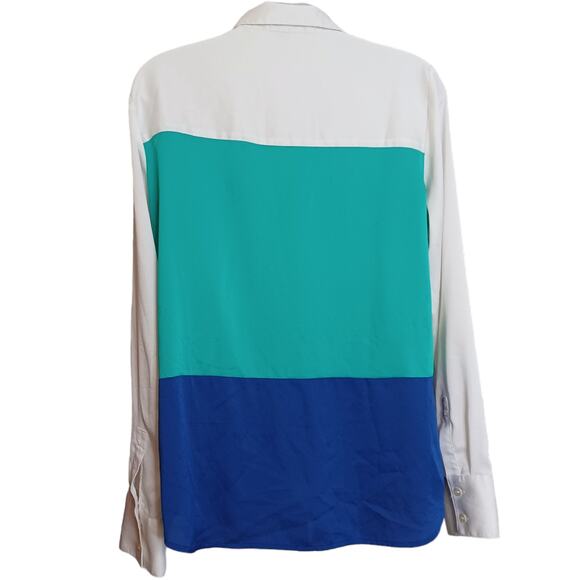 Ann Taylor Womens Blouse Size 10 Color Block Hidden Buttons Office Career Chic - Picture 6 of 7